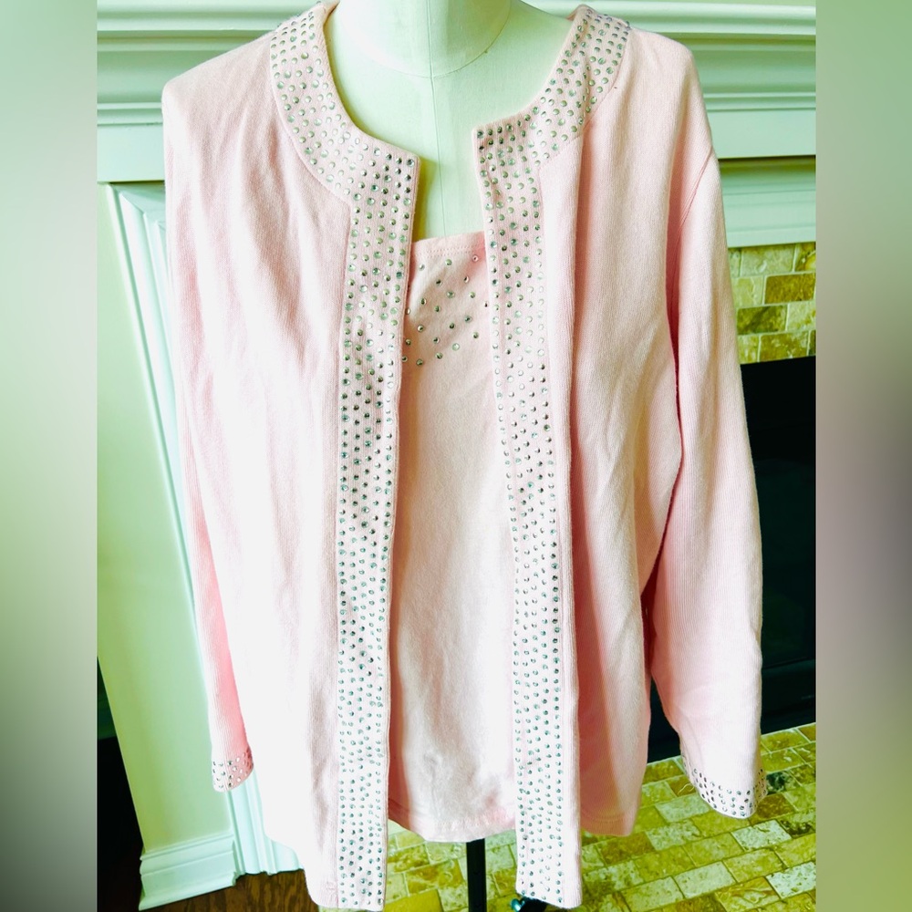 Quacker Factory 1X Jewel Neck Embellished Duet top EUC